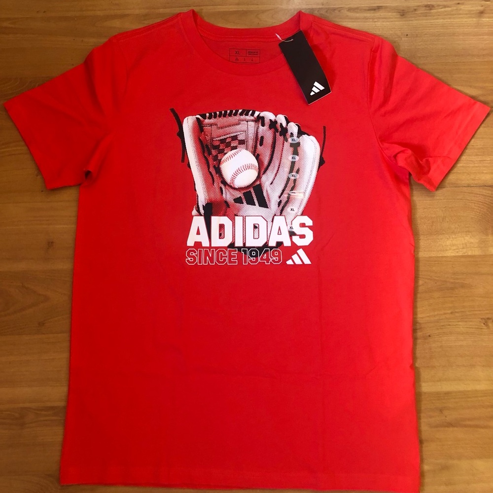 Adidas Boys Size XL Orange Short Sleeve Baseball Logo Graphic T-Shirt